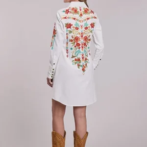 Stetson , Robe-chemise western en jean blanc femme