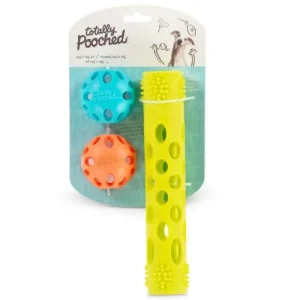 Messy Mutts « Totally Pooched, Huff’n Puff » Ensemble de 3 jouets pour chien, 2 Balles + 1 Bâton Certifié